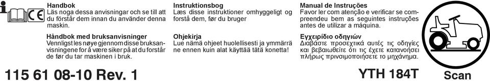 Instruktionsbog Læs disse instruktioner omhyggeligt og forstå dem, før du bruger Ohjekirja Lue nämä ohjeet huolellisesti ja ymmärrä ne ennen kuin alat käyttää tätä konetta!