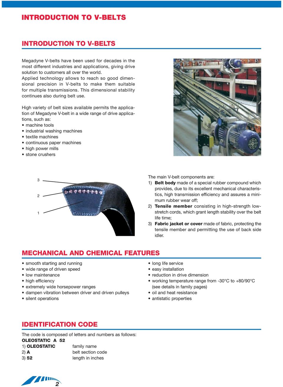 High variety of belt sizes available permits the application of Megadyne V-belt in a wide range of drive applications, such as: machine tools industrial washing machines textile machines continuous
