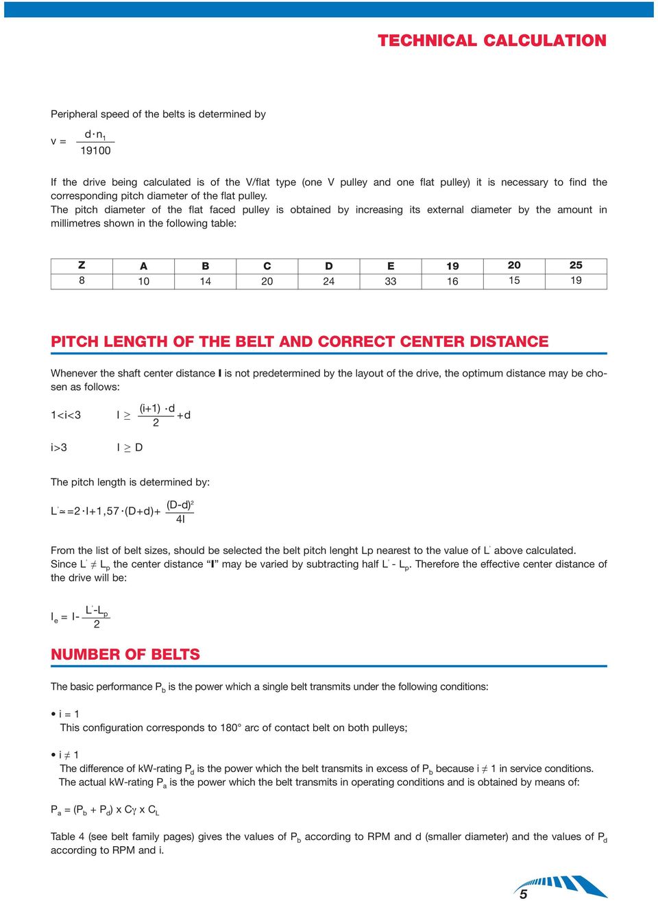 The pitch diameter of the flat faced pulley is obtained by increasing its external diameter by the amount in millimetres shown in the following table: FLAT FACED PULLEYS - PITCH DIAMETER CALCULATION