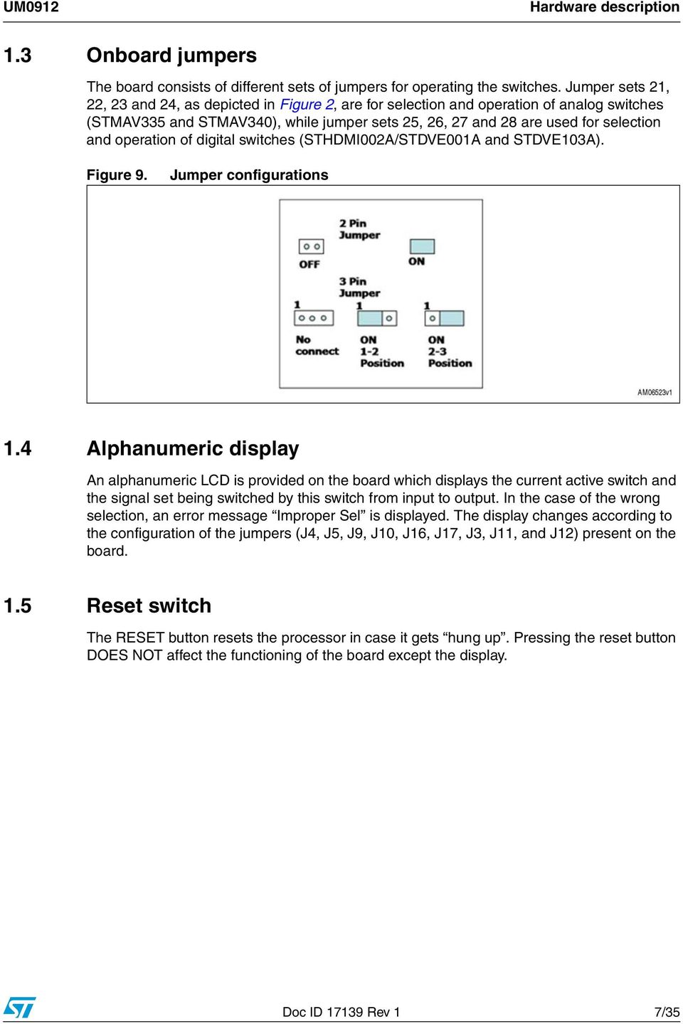 operation of digital switches (STHDMI002A/STDVE001A and STDVE103A). Figure 9. Jumper configurations 1.