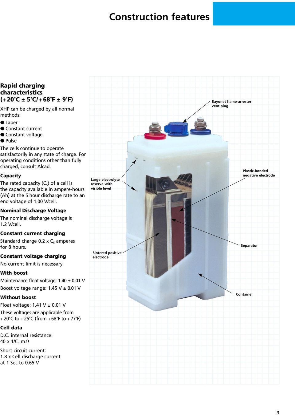 Capacity The rated capacity (C 5 ) of a cell is the capacity available in ampere-hours (Ah) at the 5 hour discharge rate to an end voltage of 1.00 V/cell.