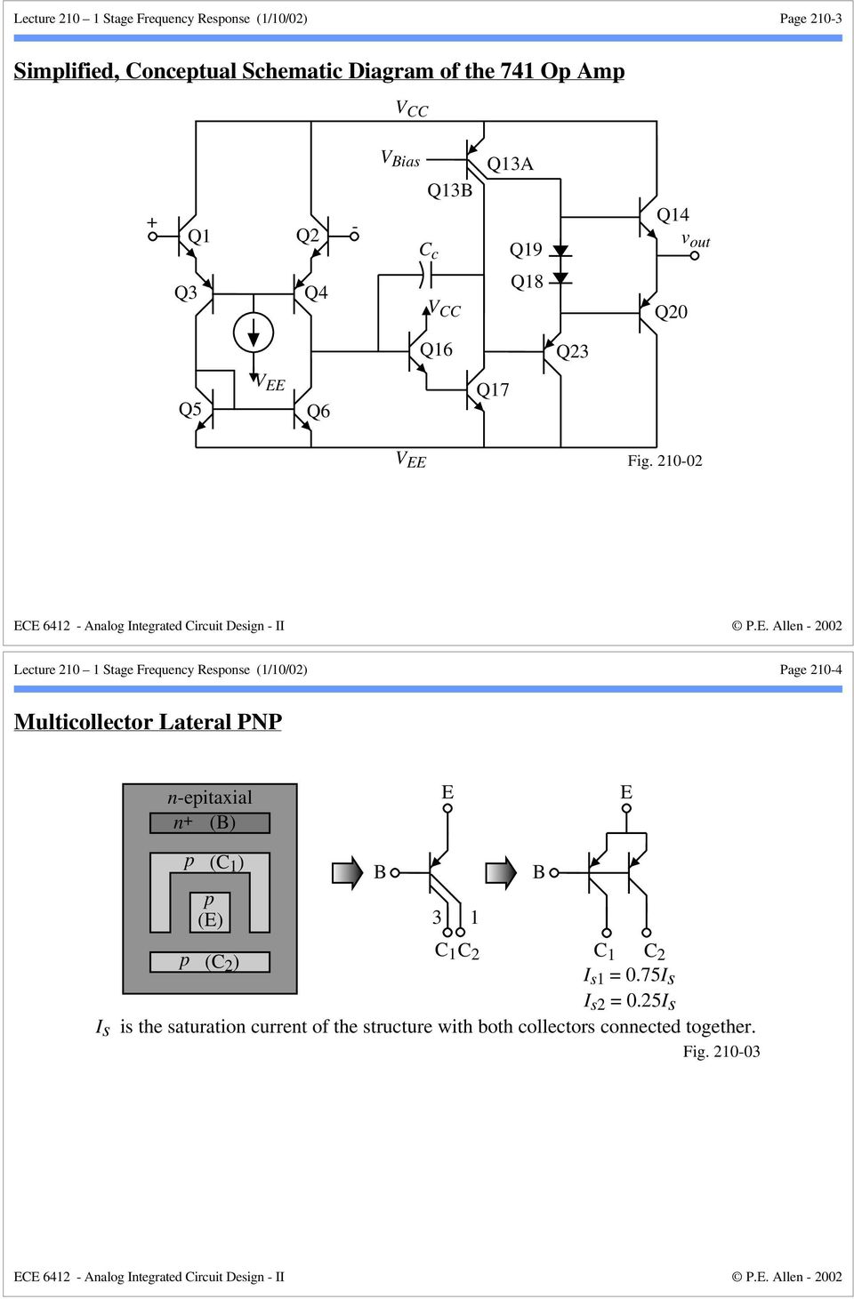 21002 Lecture 210 1 Stage Frequency Response (1/10/02) Page 2104 Multicollector Lateral PNP nepitaxial n (B) E