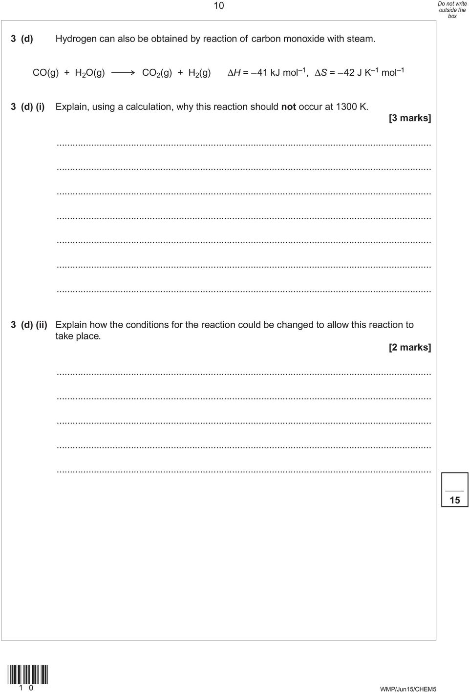 using a calculation, why this reaction should not occur at 1300 K.