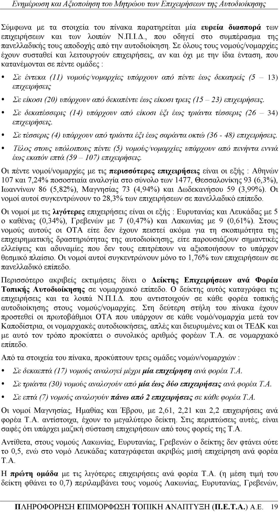 δεθαηξείο (5 13) επηρεηξήζεηο Σε είθνζη (20) ππάξρνπλ από δεθαπέληε έωο είθνζη ηξεηο (15 23) επηρεηξήζεηο. Σε δεθαηέζζεξηο (14) ππάξρνπλ από είθνζη έμη έωο ηξηάληα ηέζζεξηο (26 34) επηρεηξήζεηο.