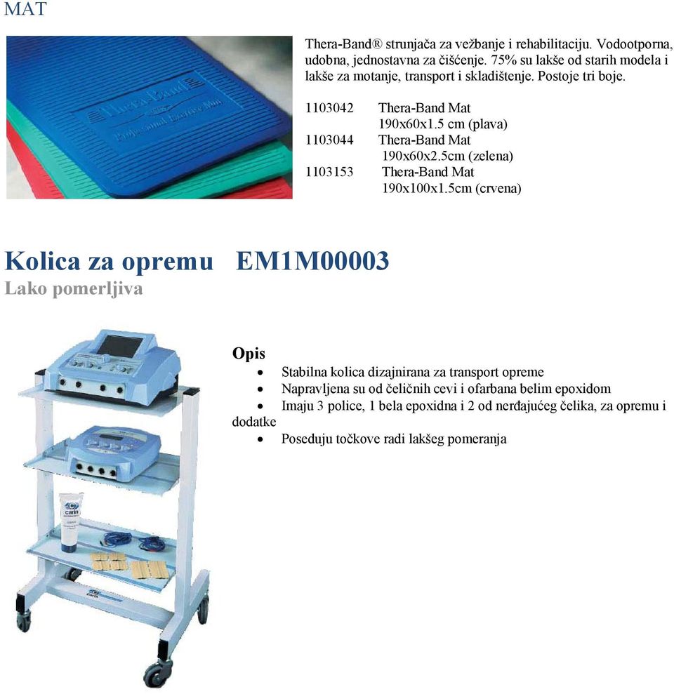 5 cm (plava) 1103044 Thera-Band Mat 190x60x2.5cm (zelena) 1103153 Thera-Band Mat 190x100x1.