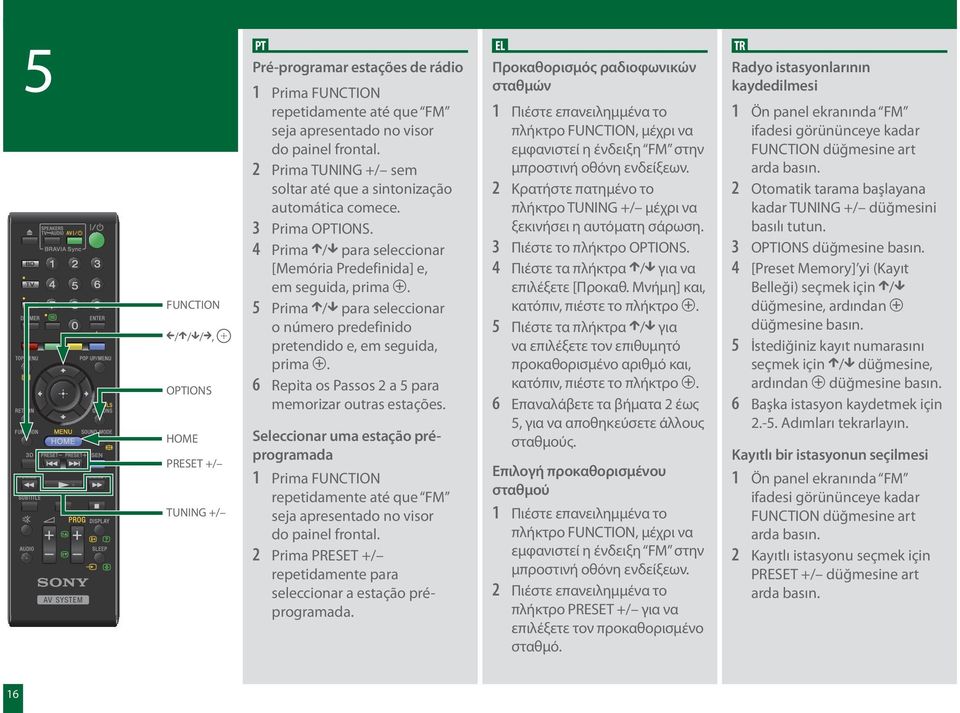 5 Prima / para seleccionar o número predefinido pretendido e, em seguida, prima. 6 Repita os Passos 2 a 5 para memorizar outras estações.