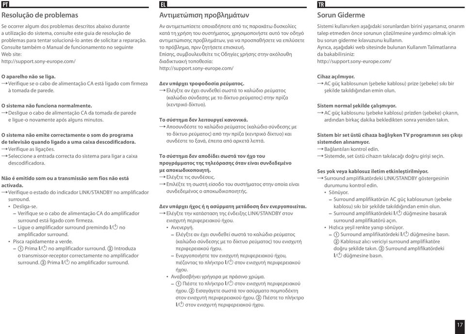 Verifique se o cabo de alimentação CA está ligado com firmeza à tomada de parede. O sistema não funciona normalmente.