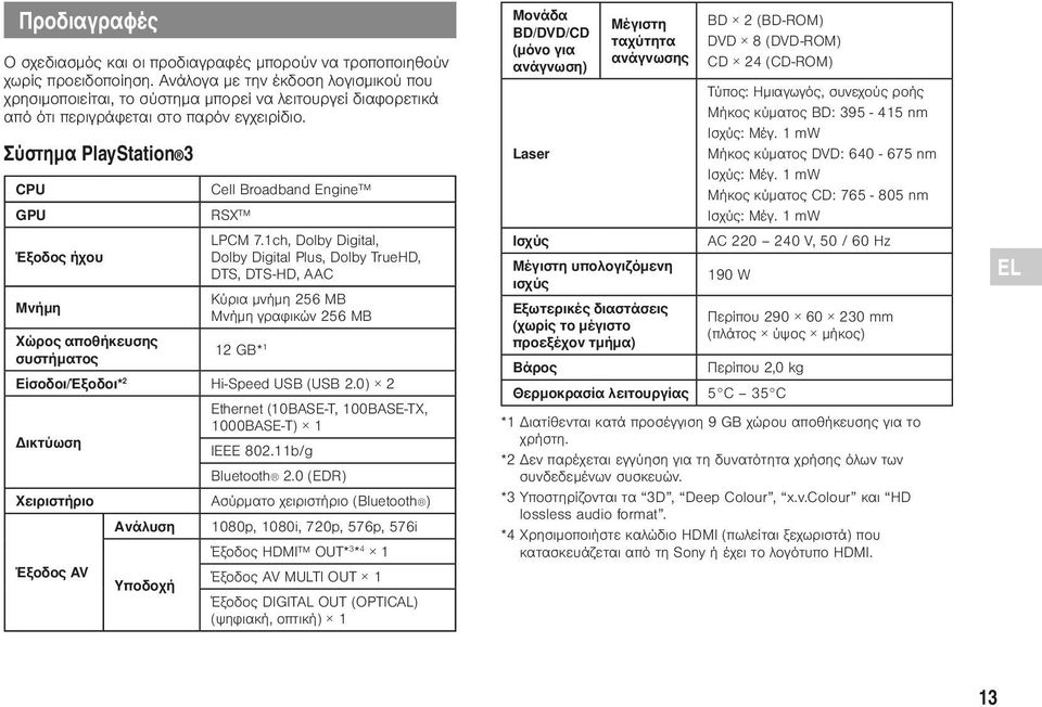 Σύστημα PlayStation 3 CPU GPU Έξοδος ήχου Μνήμη Cell Broadband Engine RSX LPCM 7.