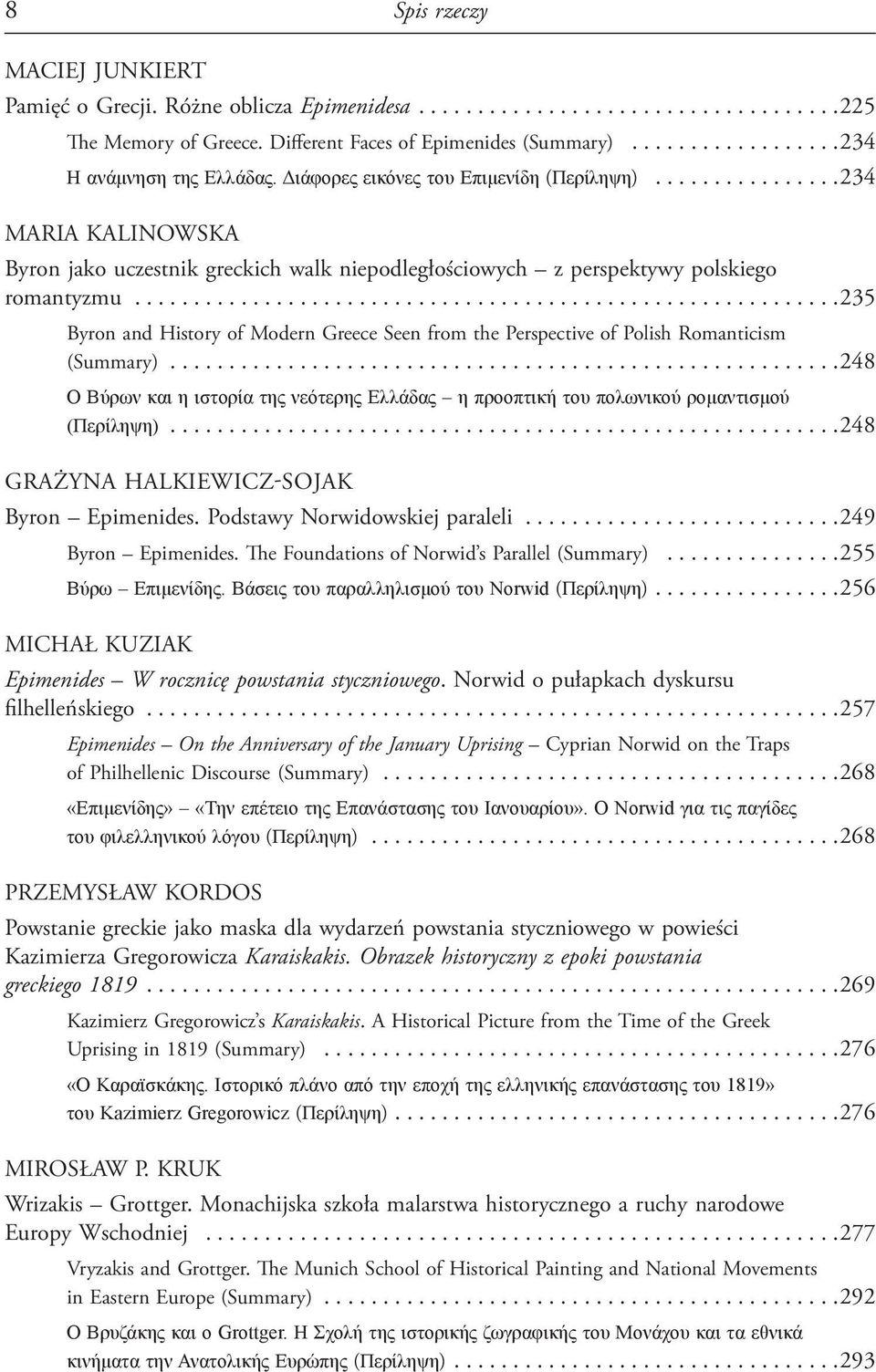 ...........................................................235 Byron and History of Modern Greece Seen from the Perspective of Polish Romanticism (Summary).