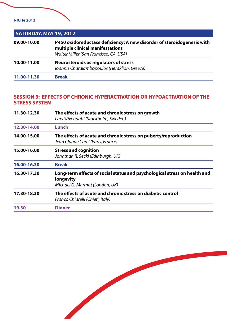 30 The effects of acute and chronic stress on growth Lars Sävendahl (Stockholm, Sweden) 12.30-14.00 Lunch 14.00-15.