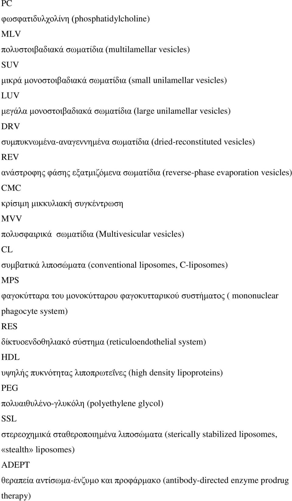 κηθθπιηαθή ζπγθέληξσζε MVV πνιπζθαηξηθά ζσκαηίδηα (Multivesicular vesicles) CL ζπκβαηηθά ιηπνζώκαηα (conventional liposomes, C-liposomes) MPS θαγνθύηηαξα ηνπ κνλνθύηηαξνπ θαγνθπηηαξηθνύ ζπζηήκαηνο (