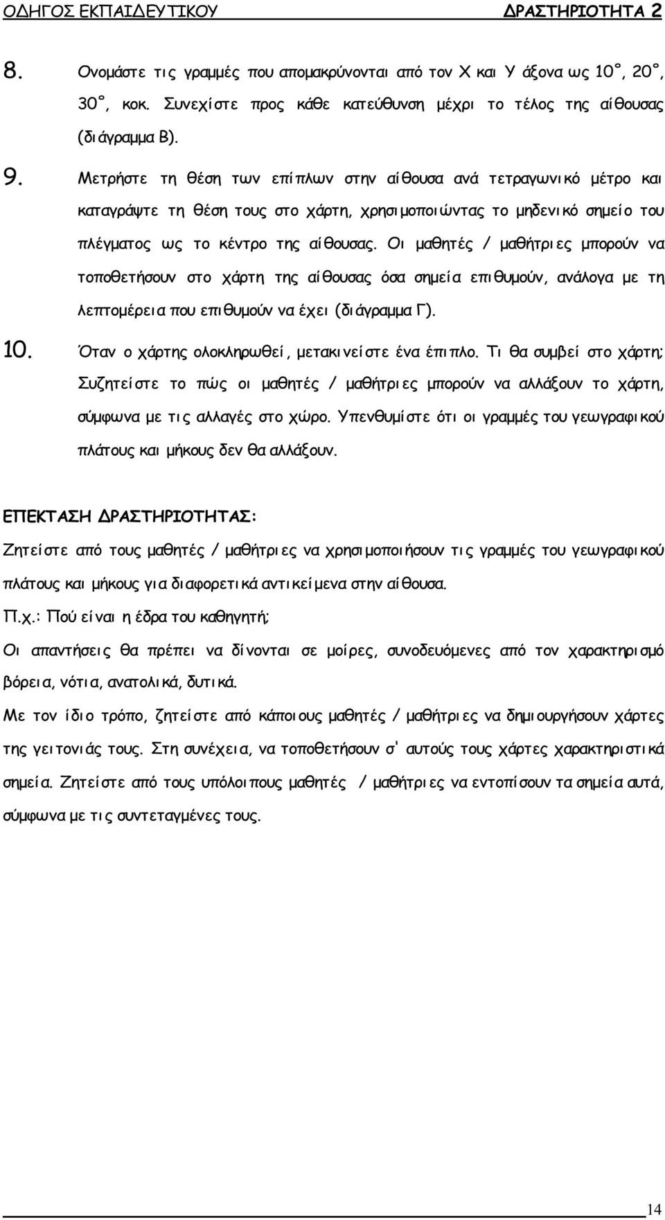 Οι μαθητές / μαθήτρι ες μπορούν να τοποθετήσουν στο χάρτη της αίθουσας όσα σημεία επι θυμούν, ανάλογα με τη λεπτομέρει α που επι θυμούν να έχει (δι άγραμμα Γ). 10.