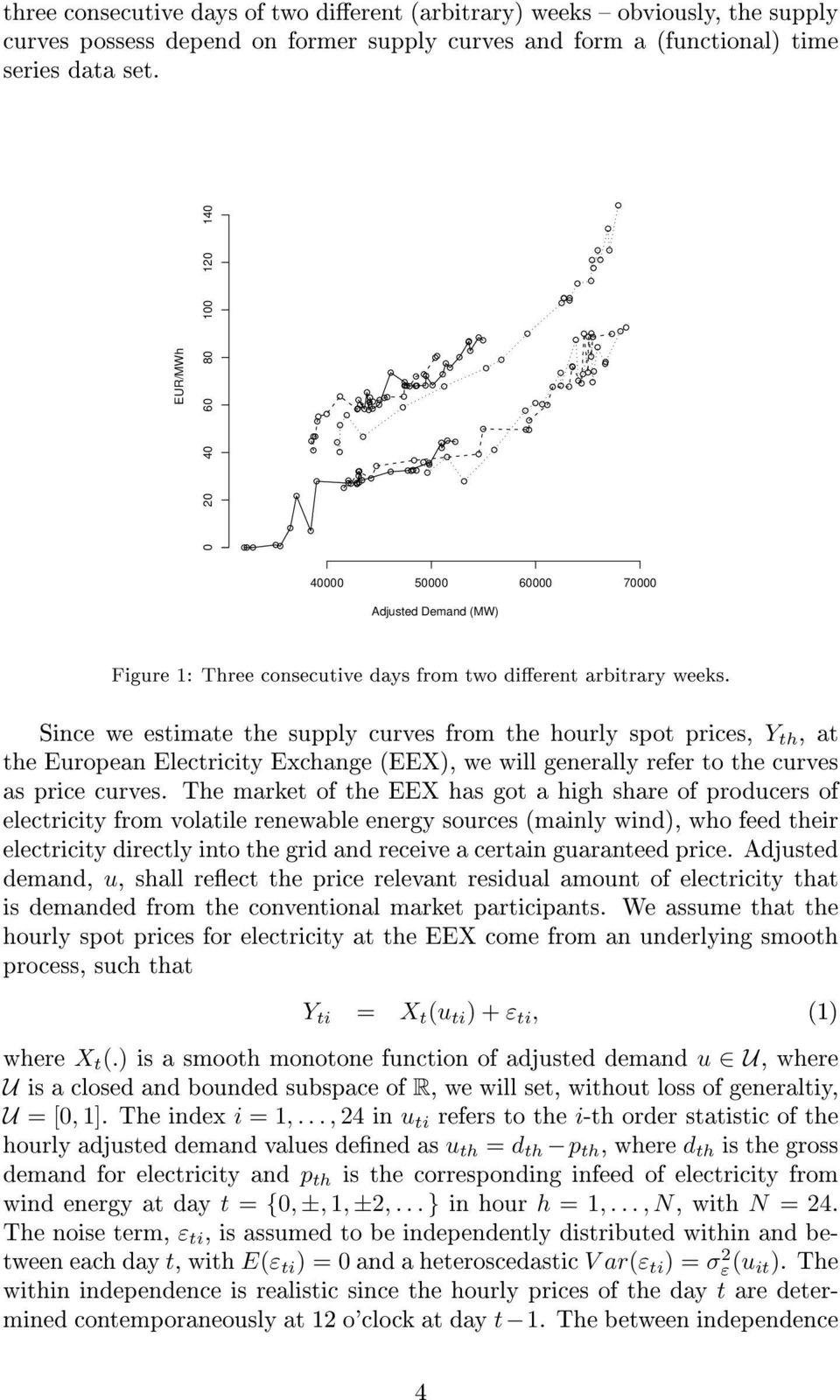 Since we esimae he supply curves from he hourly spo prices, Y h, a he European Elecriciy Exchange (EEX), we will generally refer o he curves as price curves.