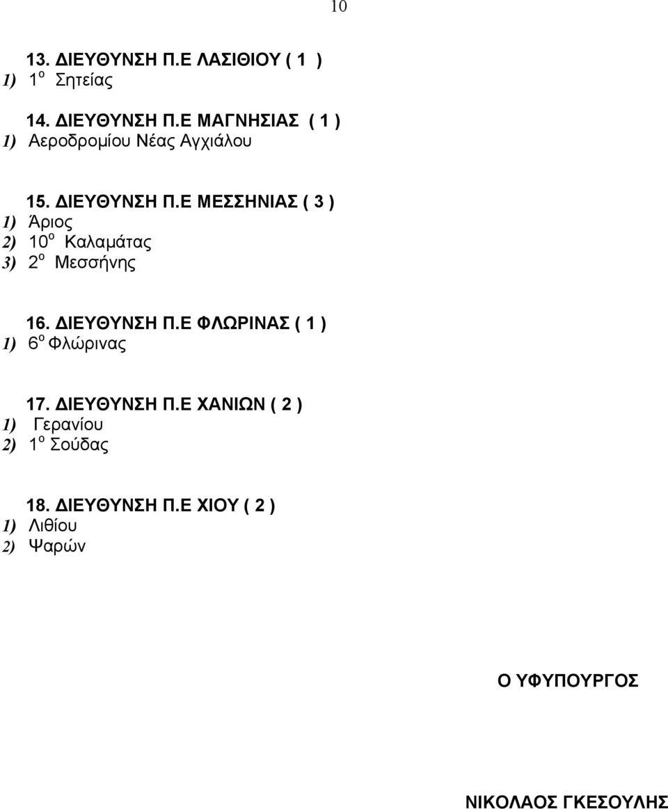 Ε ΦΛΩΡΙΝΑΣ ( 1 ) 1) 6 ο Φλώρινας 17. ΙΕΥΘΥΝΣΗ Π.Ε ΧΑΝΙΩΝ ( 2 ) 1) Γερανίου 2) 1 ο Σούδας 18.