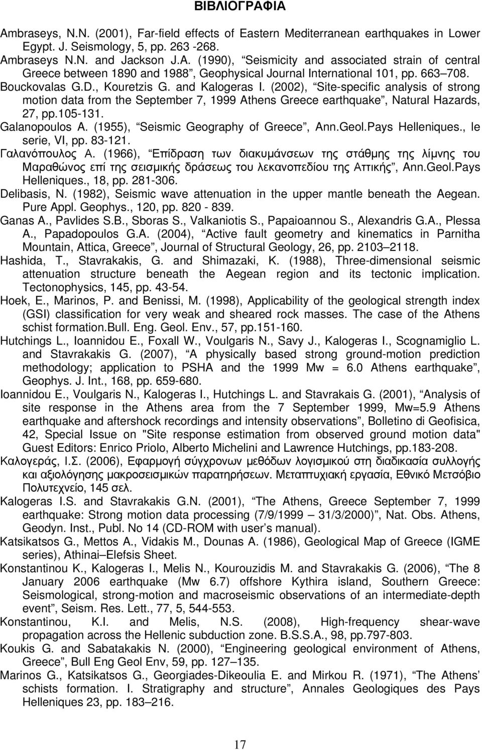 Galanopoulos A. (1955), Seismic Geography of Greece, Ann.Geol.Pays Helleniques., le serie, VI, pp. 83-121. Γαλανόπουλος Α.