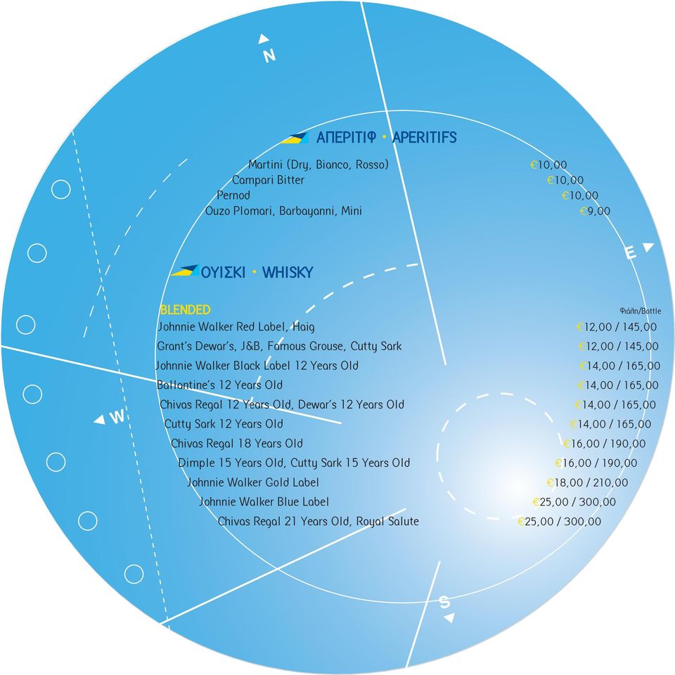 Chivas Regal 12 Years Old, Dewar s 12 Years Old 14,00 / 165,00 Φιάλη/Bottle Cutty ark 12 Years Old 14,00 / 165,00 Chivas Regal 18 Years Old 16,00 / 190,00 Dimple 15 Years