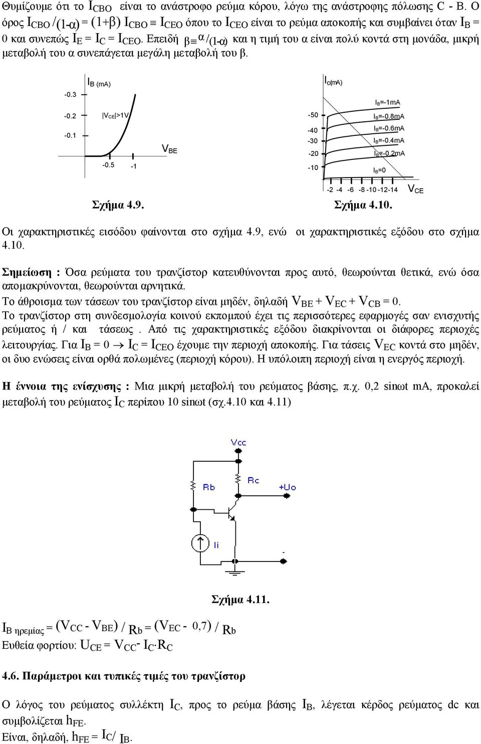 Επεηδή β α /(1-α) θαη ε ηηκή ηνπ α είλαη πνιύ θνληά ζηε κνλάδα, κηθξή κεηαβνιή ηνπ α ζπλεπάγεηαη κεγάιε κεηαβνιή ηνπ β. I Β (ma) Ι c(ma) -0.3 IB=-1mA -0.2 VCE >1V -50 IB=-0.8mA -0.1-0.