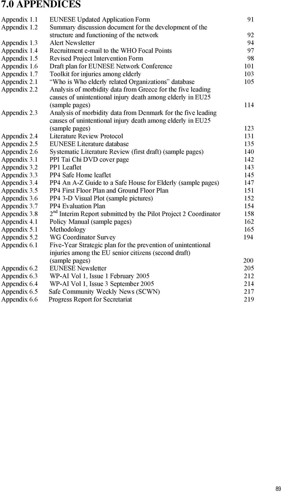 7 Toolkit for injuries among elderly 103 Appendix 2.1 Who is Who elderly related Organizations database 105 Appendix 2.