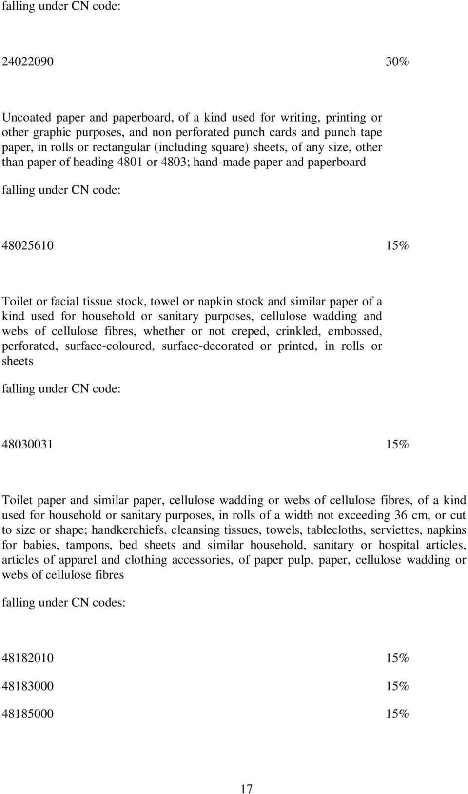 used for household or sanitary purposes, cellulose wadding and webs of cellulose fibres, whether or not creped, crinkled, embossed, perforated, surface-coloured, surface-decorated or printed, in