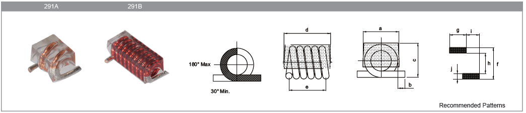 SMD AIR WOUND COIL WLAC291 SMD Air Wound Coil WLAC291 Series WLAC291A WLAC291B Recoend Pattern Series a b c d e WLAC291A 3.05 (Max.) 0.58±0.38 3.18 (Max.) 3.68 (Max.) 2.92±0.25 WLAC291B 3.05 (Max.) 0.58±0.38 3.18 (Max.) 6.