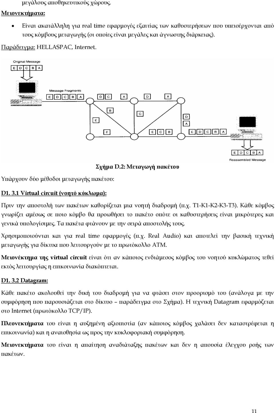 Παράδειγµα: HELLASPAC, Internet. Σχήµα D.2: Μεταγωγή πακέτου Υπάρχουν δύο µέθοδοι µεταγωγής πακέτου: D1. 3.