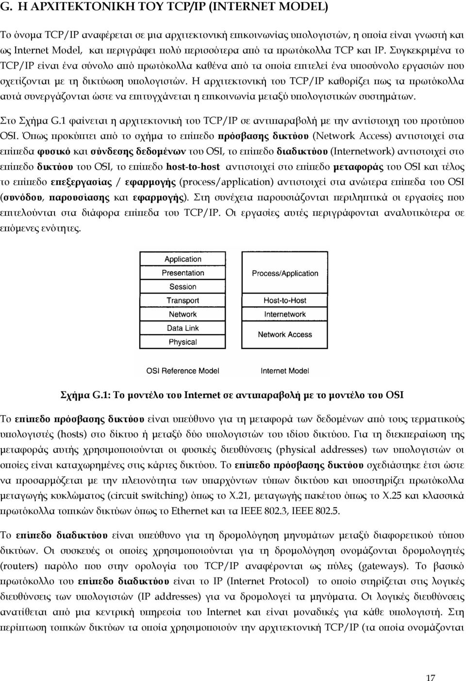 Η αρχιτεκτονική του TCP/IP καθορίζει πως τα πρωτόκολλα αυτά συνεργάζονται ώστε να επιτυγχάνεται η επικοινωνία µεταξύ υπολογιστικών συστηµάτων. Στο Σχήµα G.