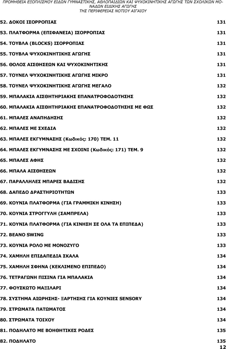 ΜΠΑΛΕΣ ΑΝΑΠΗΔΗΣΗΣ 132 62. ΜΠΑΛΕΣ ΜΕ ΣΧΕΔΙΑ 132 63. ΜΠΑΛΕΣ ΕΚΓΥΜΝΑΣΗΣ (Κωδικός: 170) ΤΕΜ. 11 132 64. ΜΠΑΛΕΣ ΕΚΓΥΜΝΑΣΗΣ ΜΕ ΣΧΟΙΝΙ (Κωδικός: 171) ΤΕΜ. 9 132 65. ΜΠΑΛΕΣ ΑΦΗΣ 132 66.