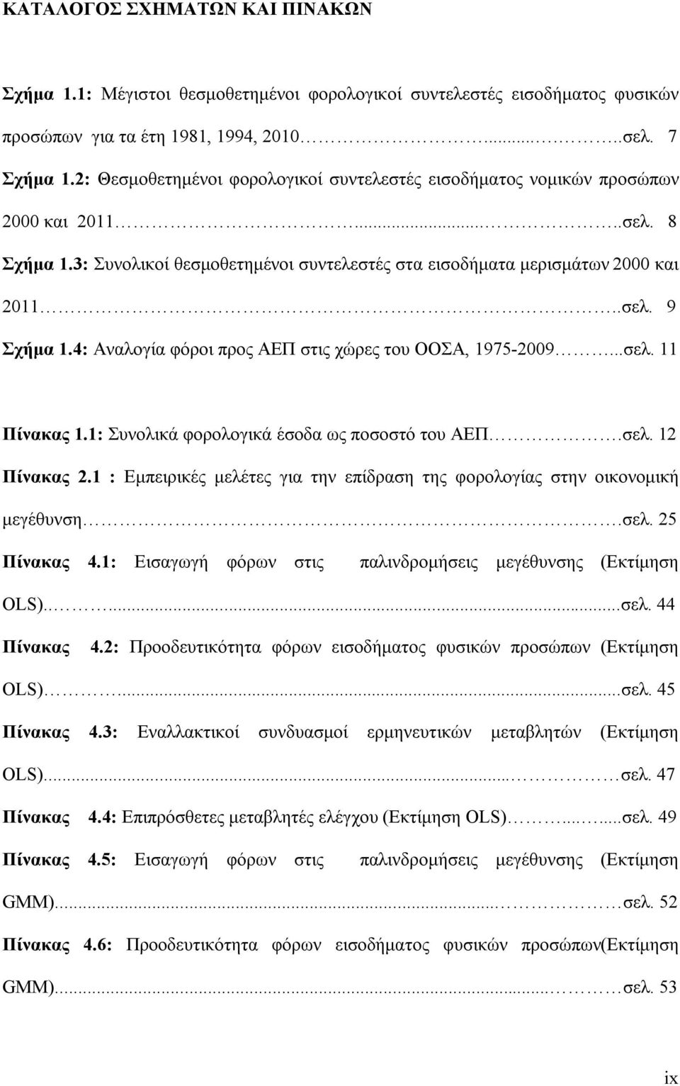 4: Αναλογία φόροι προς ΑΕΠ στις χώρες του ΟΟΣΑ, 1975-2009...σελ. 11 Πίνακας 1.1: Συνολικά φορολογικά έσοδα ως ποσοστό του ΑΕΠ.σελ. 12 Πίνακας 2.