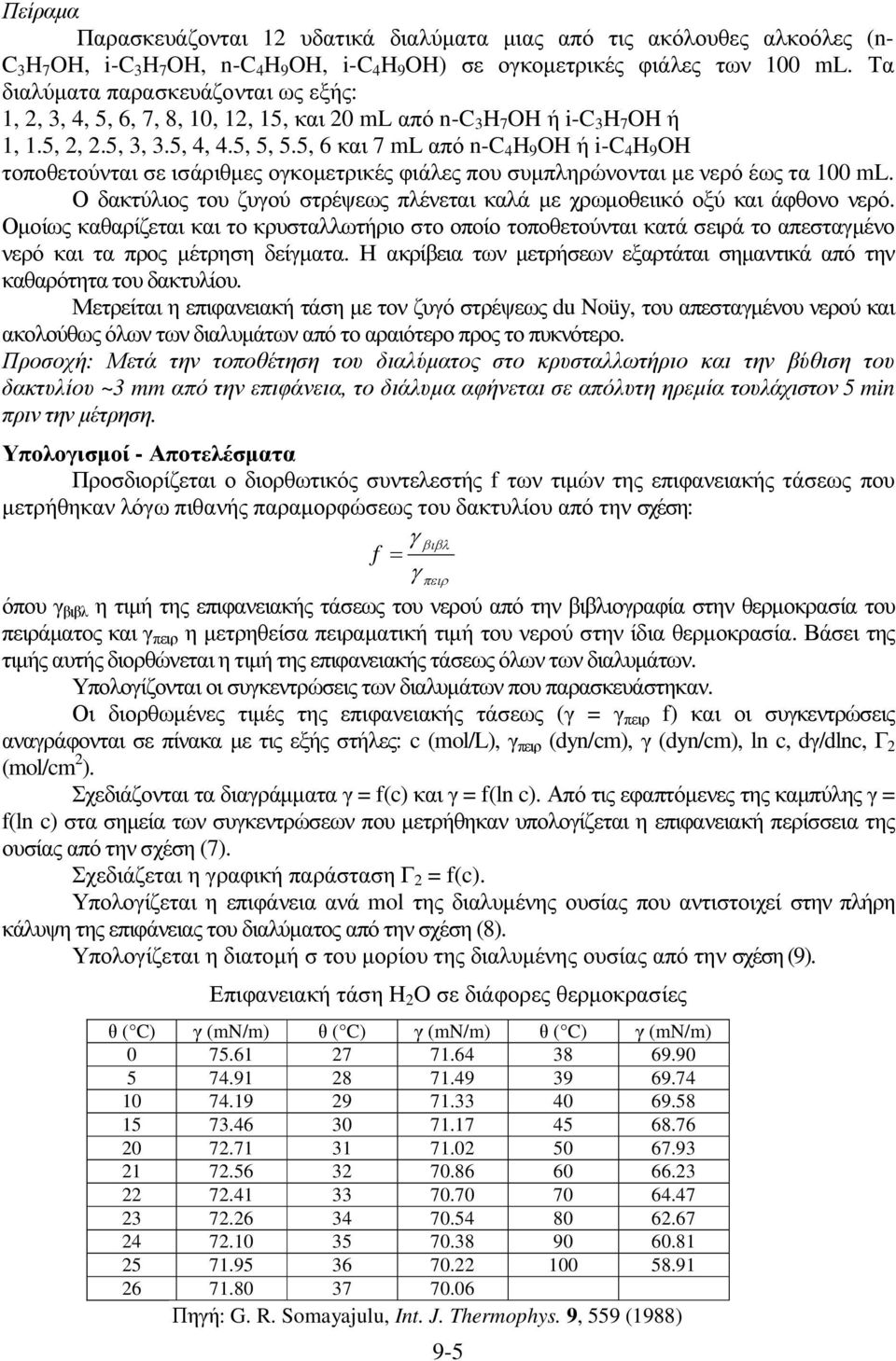 5, 6 και 7 ml από n-c 4 H 9 OH ή -C 4 H 9 OH τοποθετούνται σε ισάριθµες ογκοµετρικές φιάλες που συµπληρώνονται µε νερό έως τα 100 ml.