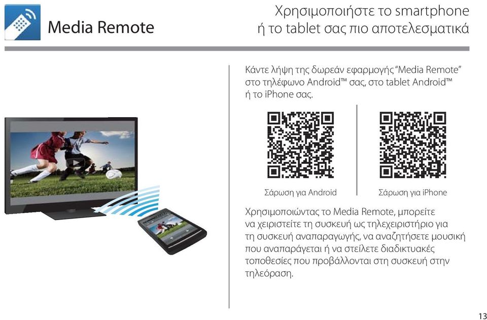 Σάρωση για Android Σάρωση για iphone Χρησιμοποιώντας το Media Remote, μπορείτε να χειριστείτε τη συσκευή ως