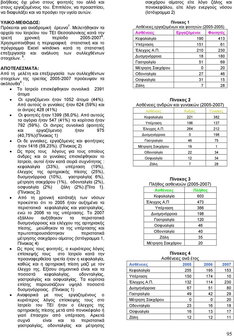 Χρησιµοποιήθηκε η περιγραφική στατιστική και το πρόγραµµα Excel windows κατά τη στατιστική επεξεργασία και ανάλυση των συλλεχθέντων στοιχείων. 8.