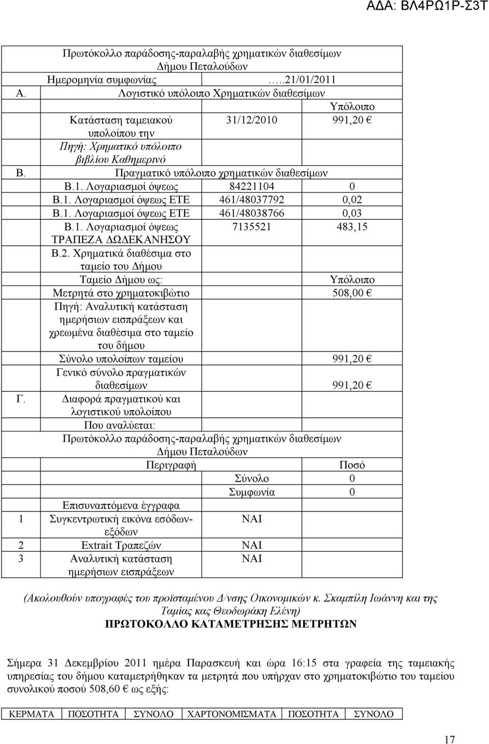 1. Λογαριασμοί όψεως ΕΤΕ 461/48037792 