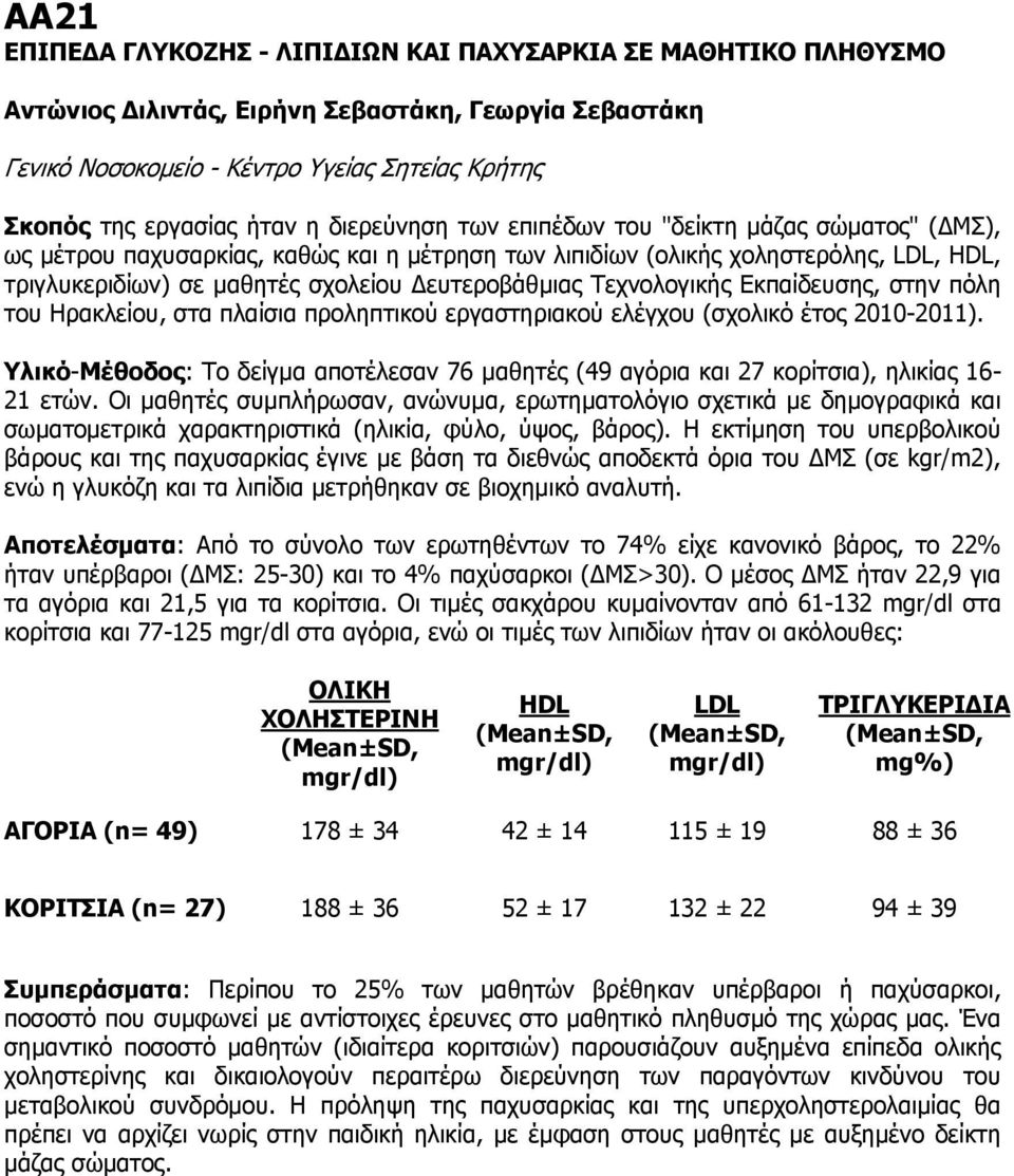 Τερλνινγηθήο Εθπαίδεπζεο, ζηελ πόιε ηνπ Ηξαθιείνπ, ζηα πιαίζηα πξνιεπηηθνύ εξγαζηεξηαθνύ ειέγρνπ (ζρνιηθό έηνο 2010-2011).