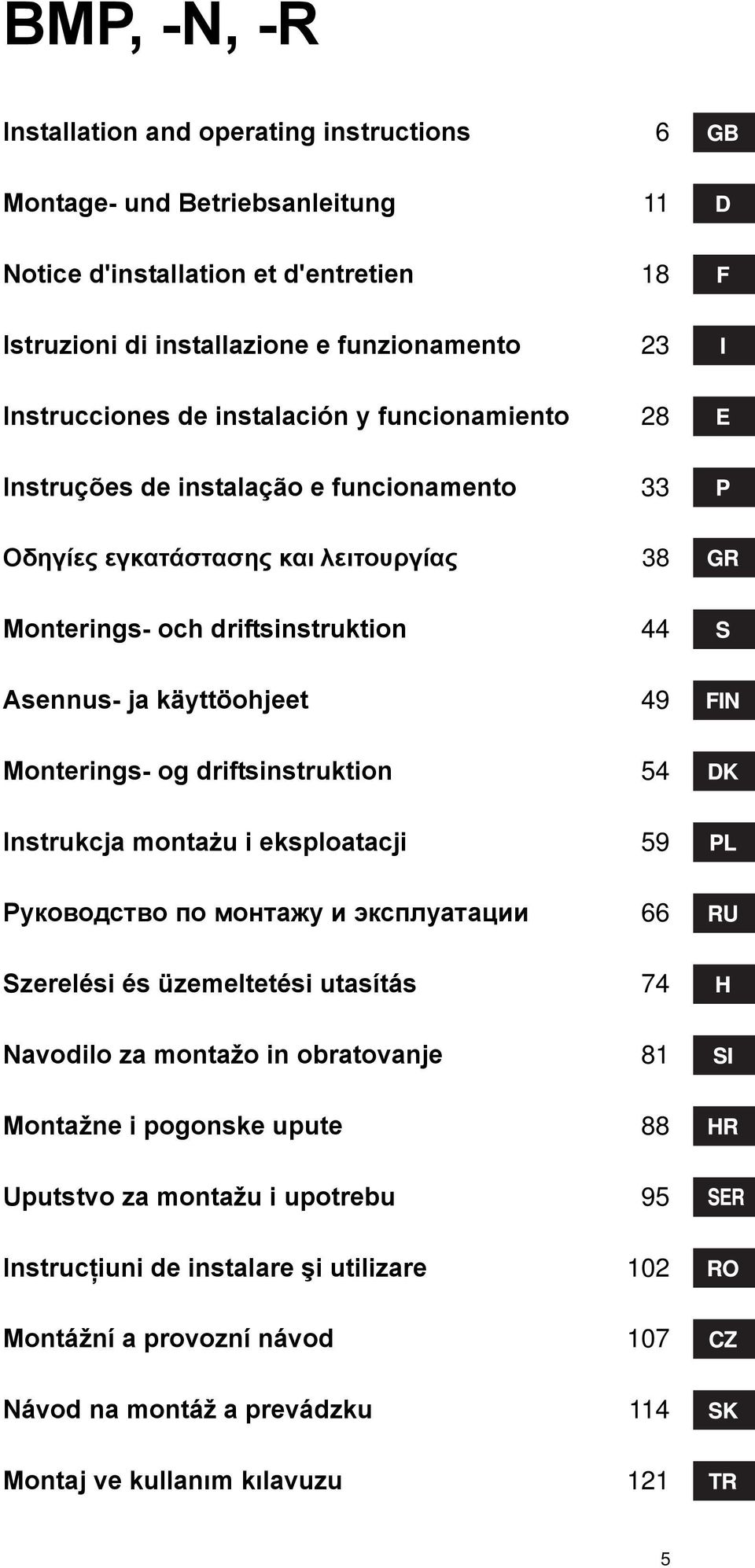 Monterings- og driftsinstruktion 54 Instrukcj montżu i eksplotcji 59 Руководство по монтажу и эксплуатации 66 Szerelési és üzemeltetési utsítás 74 Nvodilo z montžo in obrtovnje 81