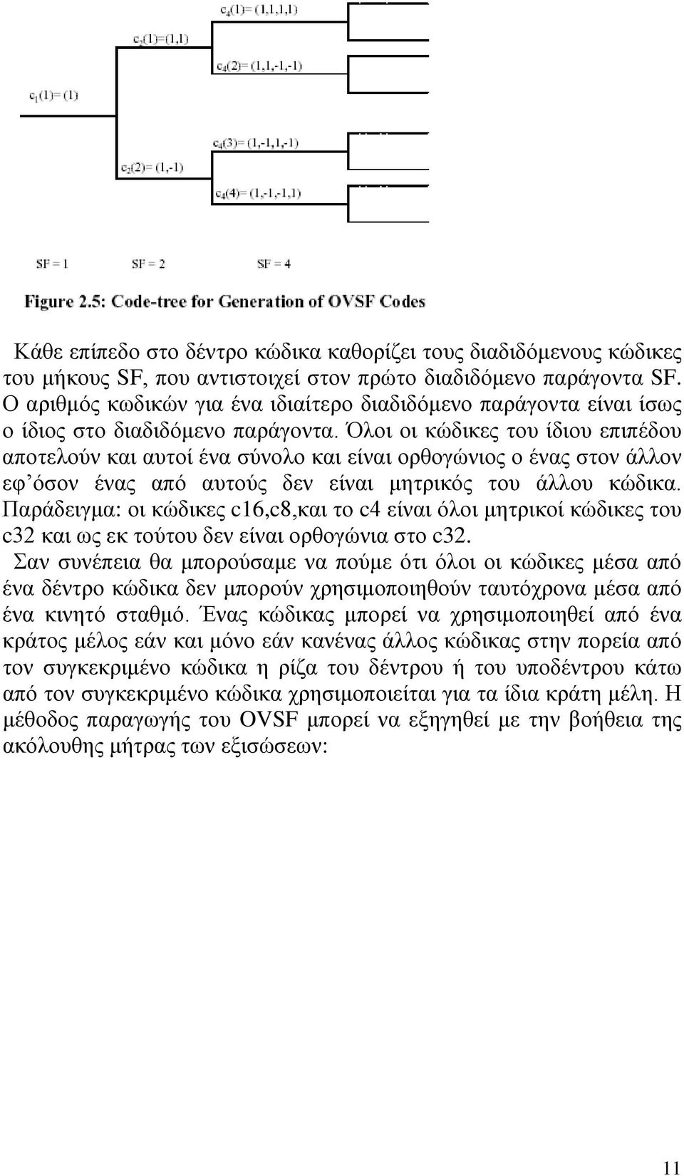 Όλοι οι κώδικες του ίδιου επιπέδου αποτελούν και αυτοί ένα σύνολο και είναι ορθογώνιος ο ένας στον άλλον εφ όσον ένας από αυτούς δεν είναι μητρικός του άλλου κώδικα.