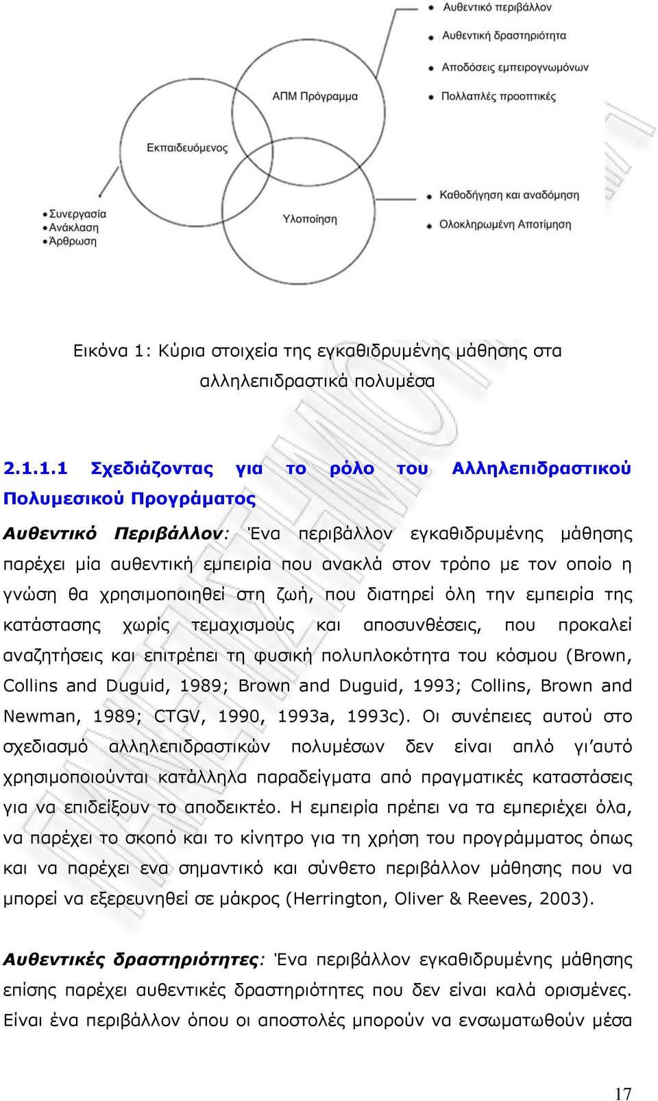 1.1 Σχεδιάζοντας για το ρόλο του Αλληλεπιδραστικού Πολυμεσικού Προγράματος Αυθεντικό Περιβάλλον: Ένα περιβάλλον εγκαθιδρυμένης μάθησης παρέχει μία αυθεντική εμπειρία που ανακλά στον τρόπο με τον