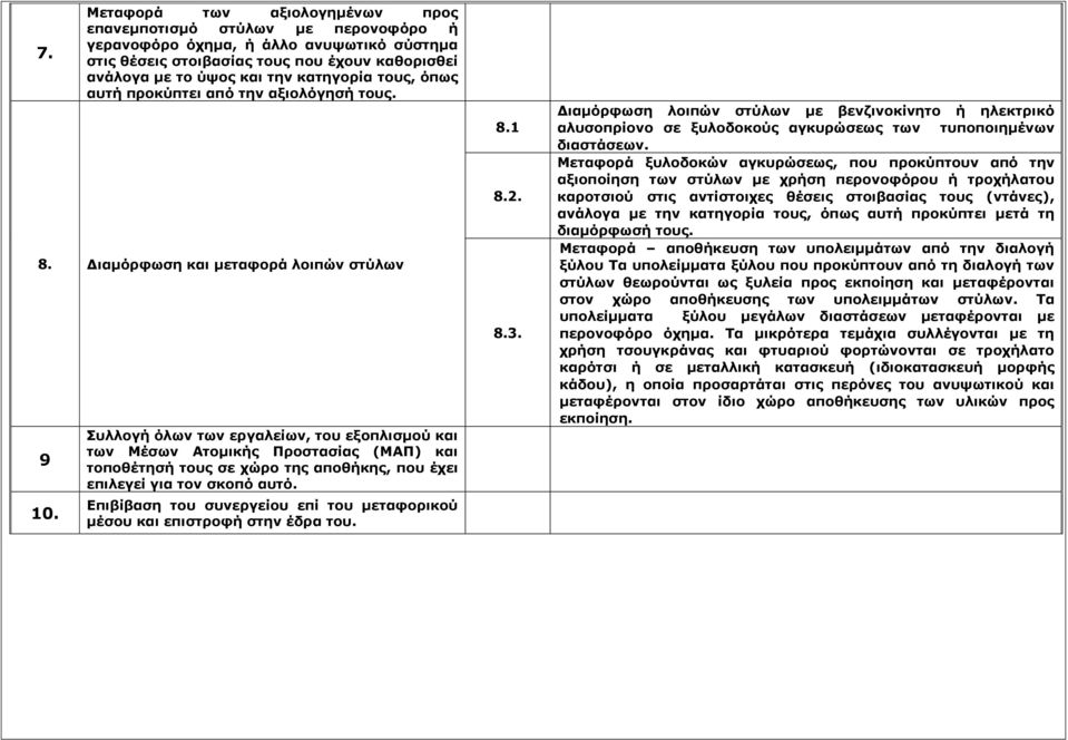 Συλλογή όλων των εργαλείων, του εξοπλισμού και των Μέσων Ατομικής Προστασίας (ΜΑΠ) και τοποθέτησή τους σε χώρο της αποθήκης, που έχει επιλεγεί για τον σκοπό αυτό.