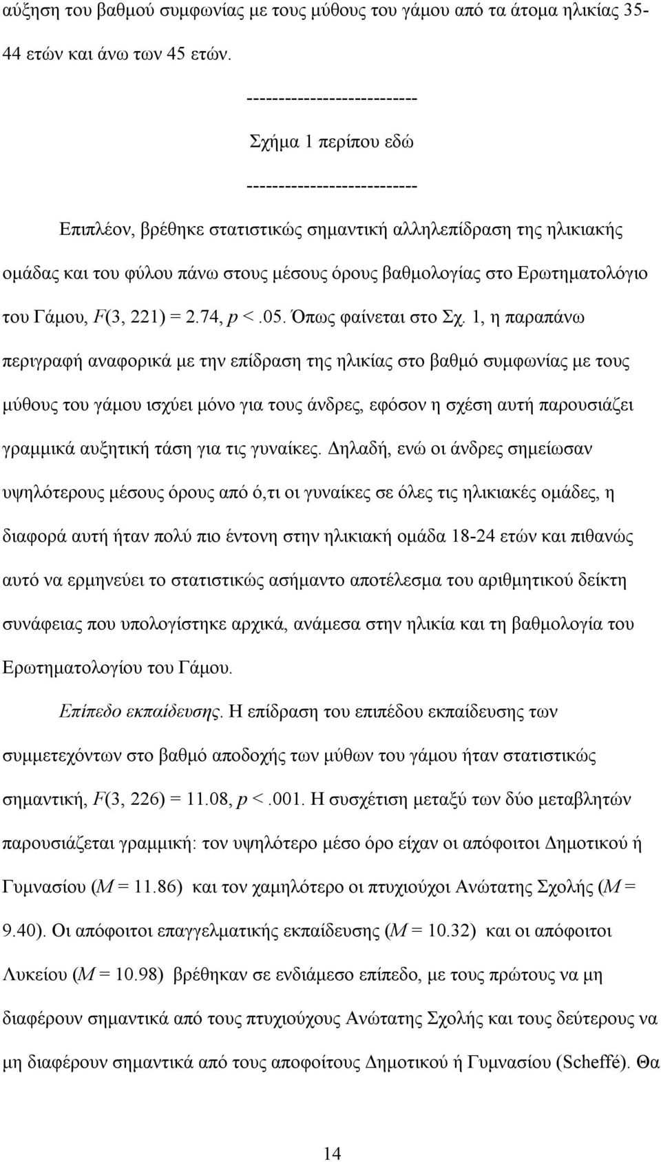 βαθµολογίας στο Ερωτηµατολόγιο του Γάµου, F(3, 221) = 2.74, p <.05. Όπως φαίνεται στο Σχ.