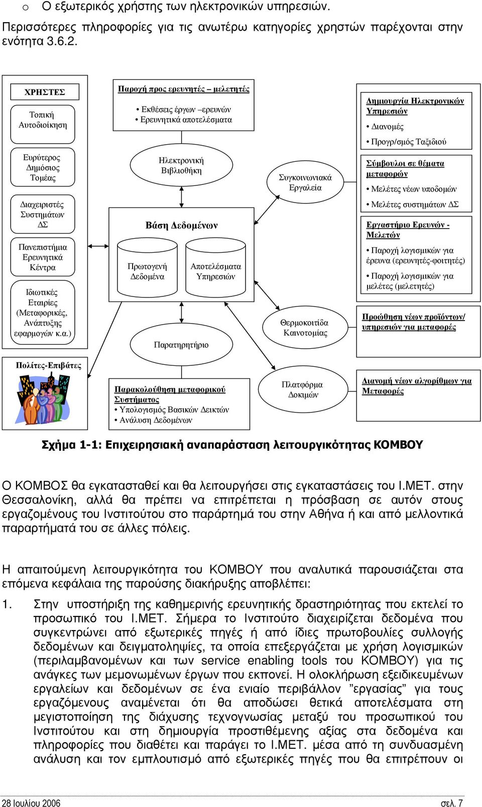 Ηλεκτρονική Βιβλιοθήκη Συγκοινωνιακά Εργαλεία Σύµβουλοι σε θέµατα µεταφορών Μελέτες νέων υποδοµών ιαχειριστές Συστηµάτων Σ Πανεπιστήµια Ερευνητικά Κέντρα Ιδιωτικές Εταιρίες (Μεταφορικές, Ανάπτυξης