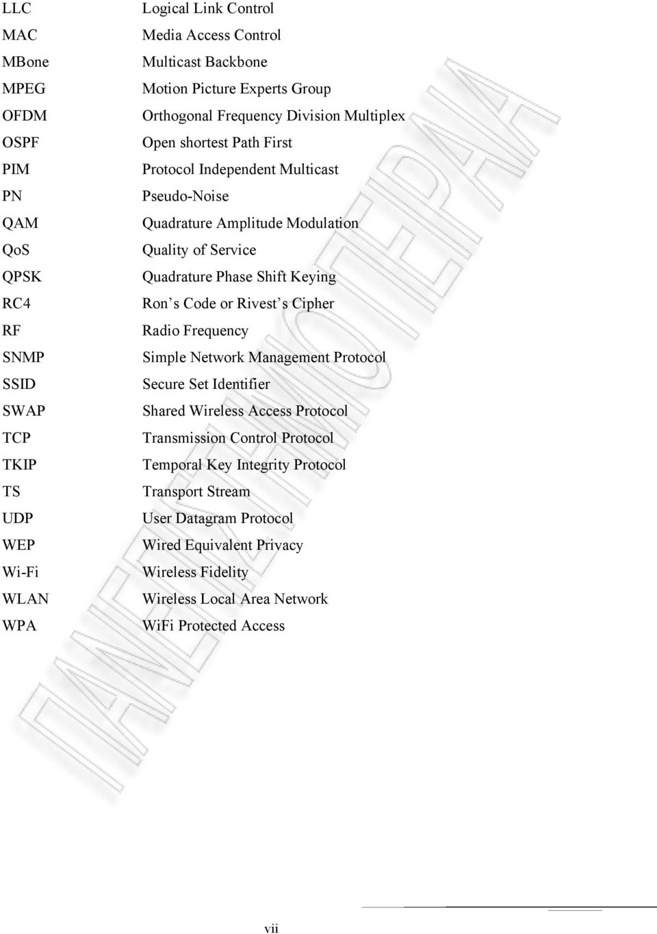 Service Quadrature Phase Shift Keying Ron s Code or Rivest s Cipher Radio Frequency Simple Network Management Protocol Secure Set Identifier Shared Wireless Access Protocol