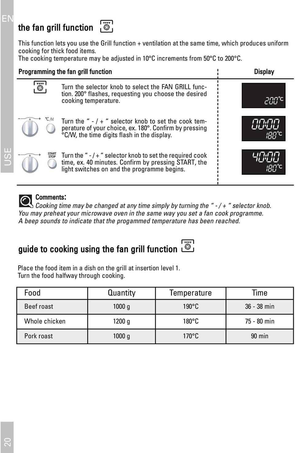 200 flashes, requesting you choose the desired cooking temperature. /W Turn the - / + selector knob to set the cook temperature of your choice, ex. 180.