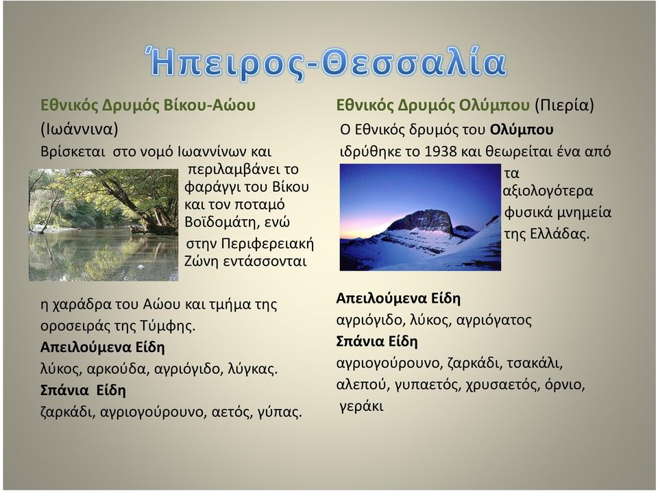 Σπάνια Είδη ζαρκάδι, αγριογούρουνο, αετός, γύπας.