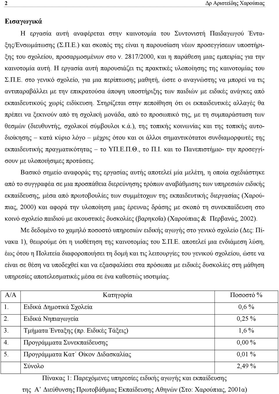 στο γενικό σχολείο, για µια περίπτωσης µαθητή, ώστε ο αναγνώστης να µπορεί να τις αντιπαραβάλλει µε την επικρατούσα άποψη υποστήριξης των παιδιών µε ειδικές ανάγκες από εκπαιδευτικούς χωρίς ειδίκευση.