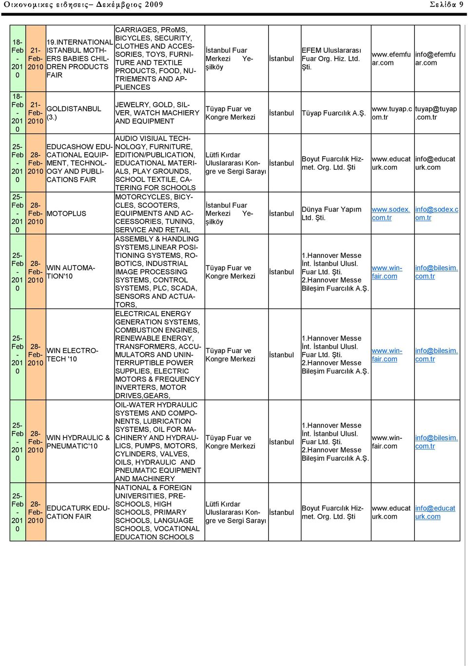 ) 28 EDUCASHOW EDU CATIONAL EQUIP MENT, TECHNOL OGY AND PUBLI CATIONS FAIR 28 MOTOPLUS 28 WIN AUTOMA TION'1 28 WIN ELECTRO TECH '1 28 WIN HYDRAULIC & PNEUMATIC'1 28 EDUCATURK EDU CATION FAIR