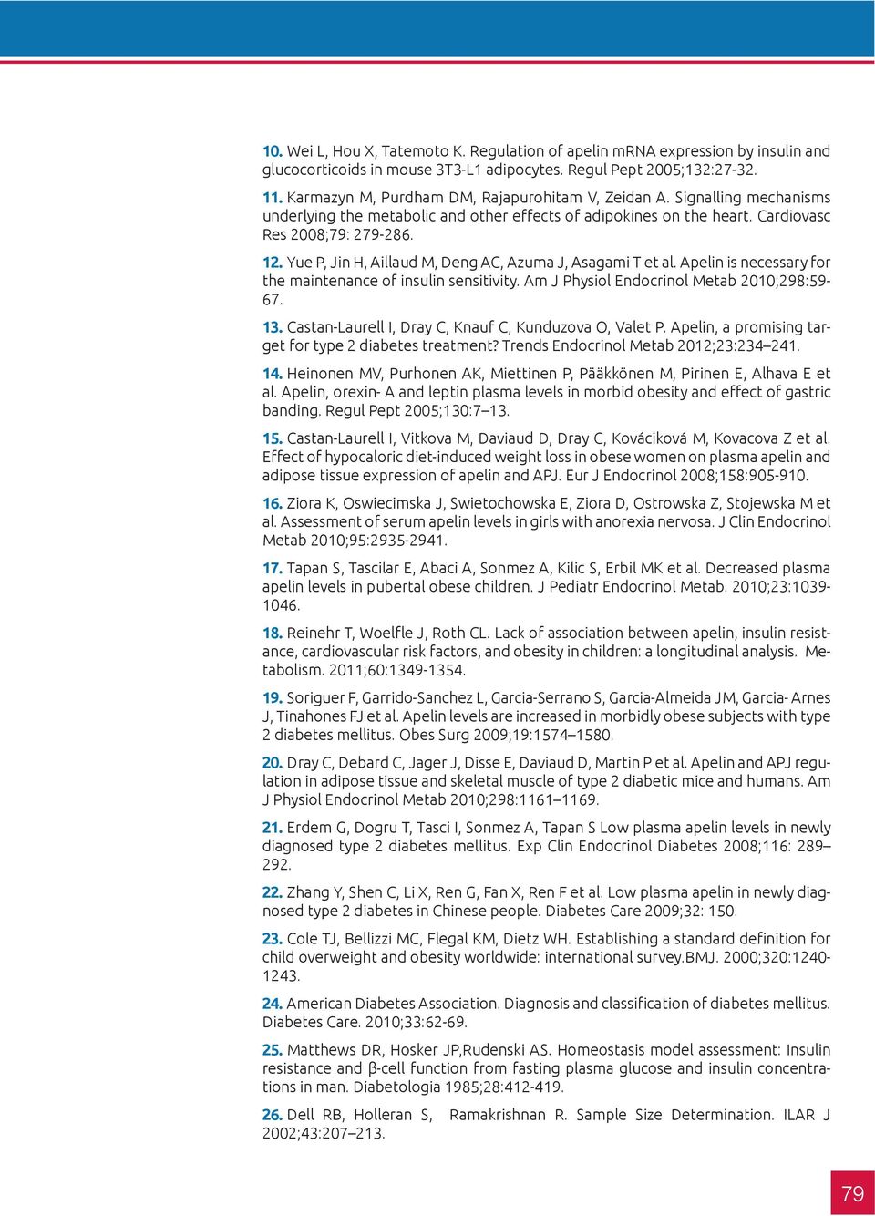 Yue P, Jin H, Aillaud M, Deng AC, Azuma J, Asagami T et al. Apelin is necessary for the maintenance of insulin sensitivity. Am J Physiol Endocrinol Metab 2010;298:59-67. 13.