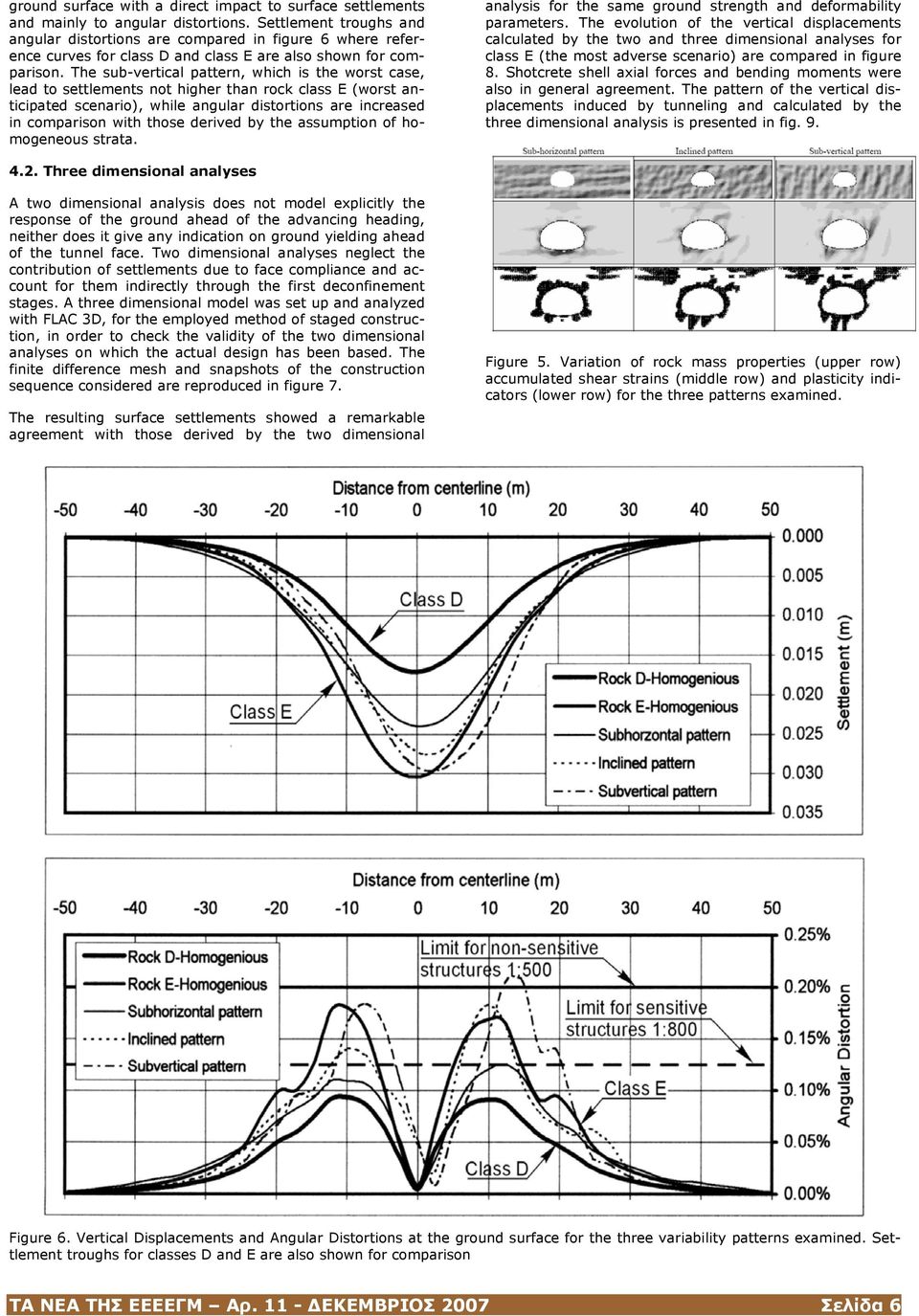 The sub-vertical pattern, which is the worst case, lead to settlements not higher than rock class E (worst anticipated scenario), while angular distortions are increased in comparison with those