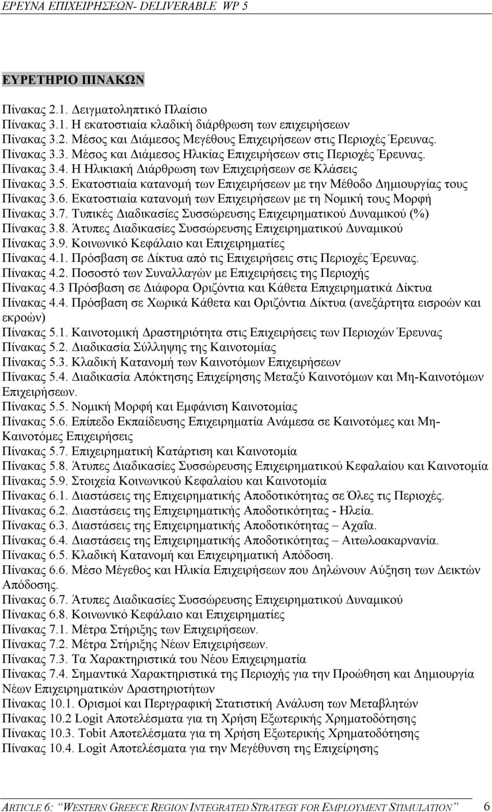 Εκατοστιαία κατανοµή των Επιχειρήσεων µε την Μέθοδο ηµιουργίας τους Πίνακας 3.6. Εκατοστιαία κατανοµή των Επιχειρήσεων µε τη Νοµική τους Μορφή Πίνακας 3.7.