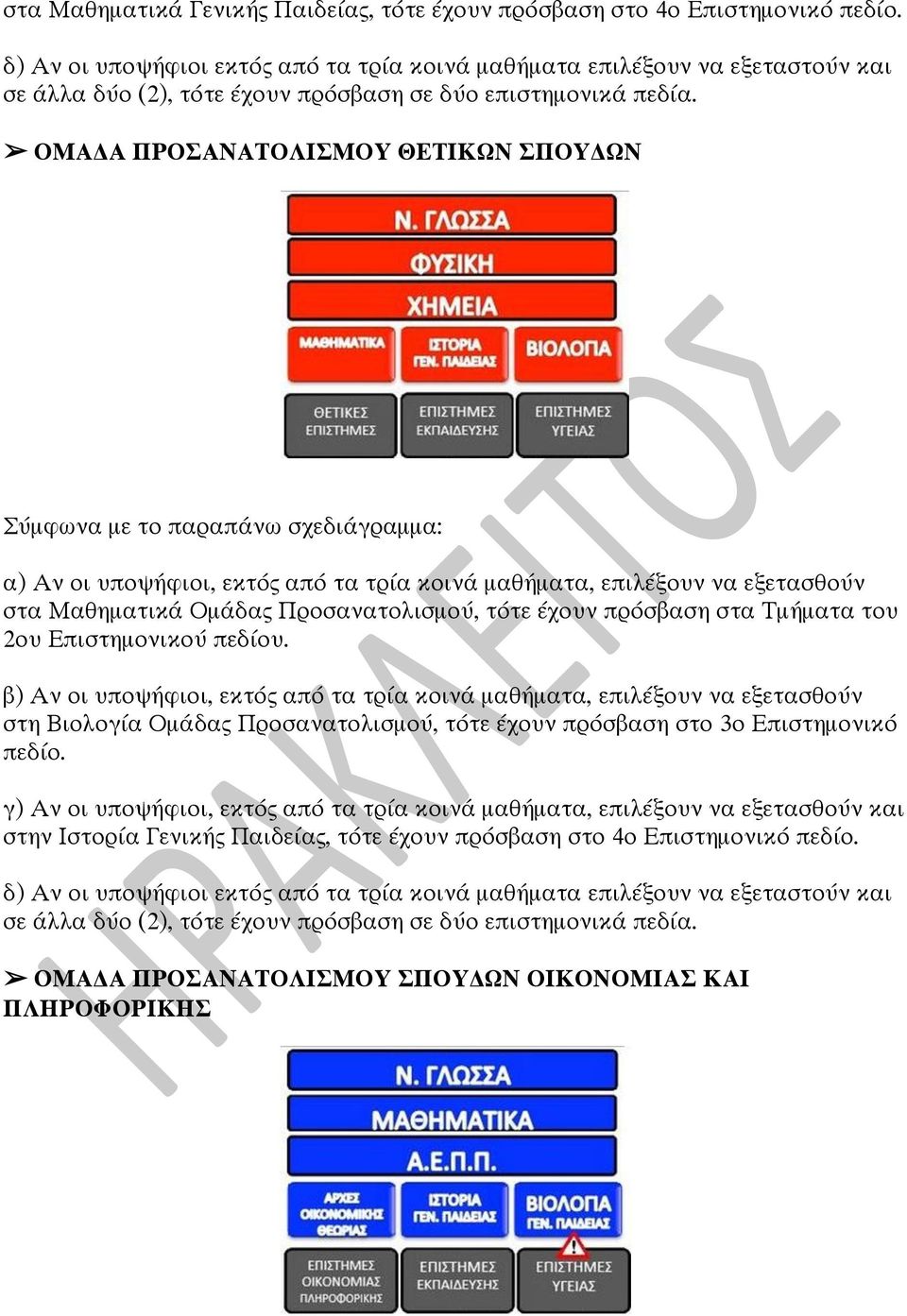 β) Αν οι υποψήφιοι, εκτός από τα τρία κοινά μαθήματα, επιλέξουν να εξετασθούν στη Βιολογία Ομάδας Προσανατολισμού, τότε έχουν πρόσβαση στο 3ο Επιστημονικό πεδίο.