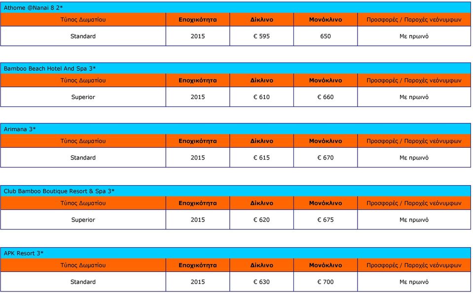 Standard 2015 615 670 Με ππωινό Club Bamboo Boutique Resort & Spa