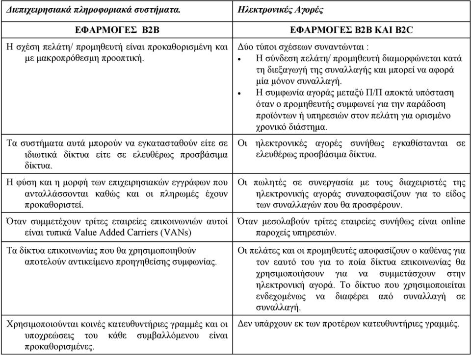 Η φύση και η μορφή των επιχειρησιακών εγγράφων που ανταλλάσσονται καθώς και οι πληρωμές έχουν προκαθοριστεί.